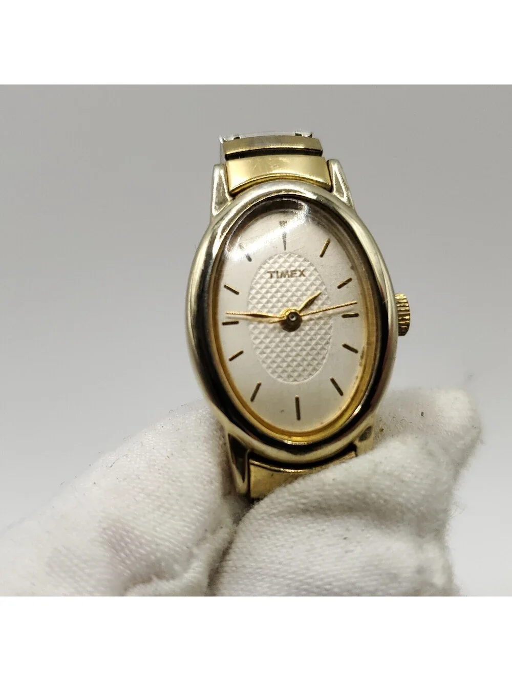 Timex Cavatina Oval Dial Two-Tone Womens Watch 18mm Stretch Band New Battery